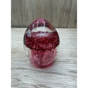 Vintage Art Glass Paperweight Hand Blown Red Jellyfish Floral Design 4.5"